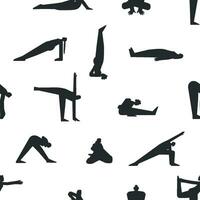 vettore senza soluzione di continuità modello con fitness pose. piatto monocromatico isolato collezione con ispanico, africano americano e europeo donne fabbricazione yoga esercizi piace asana, allungamento formazione