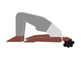 vettore concetto con piatto femmina africano americano carattere. allegro corpo positivo donna impara posizione setu bandha sarvangasana a yoga classe. fitness esercizio per principianti - ponte posa