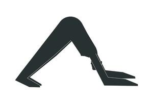 vettore isolato illustrazione con piatto nero silhouette di femmina carattere. allegro donna impara rafforzamento yoga postura. fitness esercizio - delfino posa. minimalista design