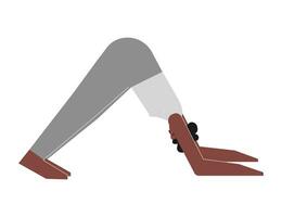 vettore isolato illustrazione con piatto corpo positivo carattere. allegro africano americano donna impara rafforzamento posizione a yoga classe. fitness esercizio - delfino posa