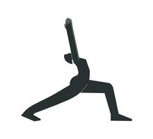 vettore isolato illustrazione con piatto nero silhouette di femmina carattere. allegro donna impara yoga posizione virabhadrasana io. fitness esercizio - guerriero 1. minimalista design