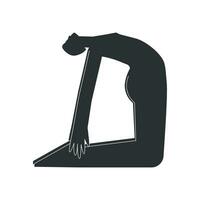 vettore isolato illustrazione con piatto nero silhouette di femmina carattere. allegro donna impara yoga posizione con backbend - ustrasana. fitness esercizio - cammello posa. minimalista design