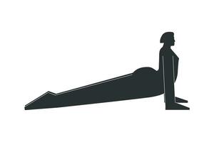 vettore isolato illustrazione con piatto nero silhouette di femmina carattere. allegro donna impara yoga posizione verso l'alto di fronte cane. fitness esercizio - urdhva mukha svanasana. minimalista linocut