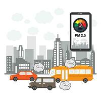 PM2.5 aria inquinamento mettere in guardia metro su smartphone applicazione nel piatto design vettore illustrazione.