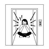 giovane donna sofferenza di claustrofobia attacco nel ascensore. vettore illustrazione