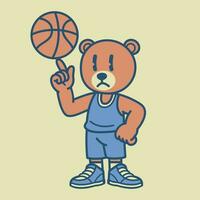 orso giocando pallacanestro cartone animato nel Vintage ▾ stile vettore