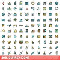 100 viaggio icone impostare, colore linea stile vettore