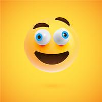 Emoticon giallo realistico davanti a uno sfondo giallo, illustrazione vettoriale