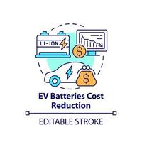 icona del concetto di riduzione dei costi delle batterie dei veicoli elettrici. vettore