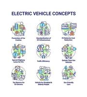 set di icone rotonde di concetto di veicolo elettrico. vettore