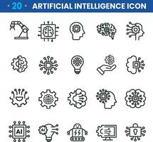 semplice impostato di artificiale intelligenza relazionato linea icone contiene come icone come droide, occhio, patata fritta, cervello. vettore