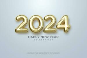 contento nuovo anno 2024. festivo realistico decorazione con 3d oro numero per celebrare 2024 festa, calandra e manifesto vettore