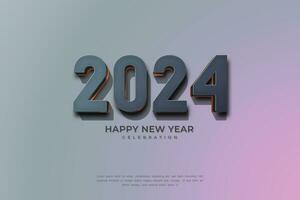 contento nuovo anno 2024 3d cinematico buio splendore testo per bandiera o manifesto vettore