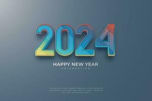 contento nuovo anno 2024 celebrazione con colorato testo effetto numero per manifesto e calendario. vettore