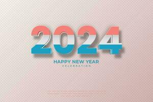 contento nuovo anno 2024 3d cinematico colorato testo per bandiera o manifesto vettore