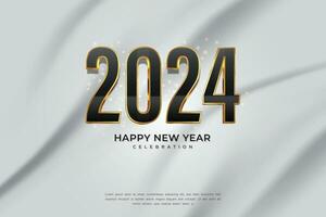 festeggiare contento nuovo anno 2024. con nero pendenza numero d'oro, su elegante sfondo vettore