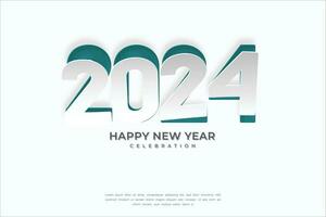 festeggiare contento nuovo anno 2024. con carta tagliare su stile numero, su bianca sfondo vettore