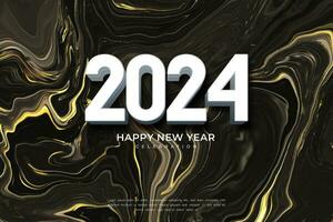 contento nuovo anno 2024 celebrazione con unico numero e buio liquido sfondo. vettore