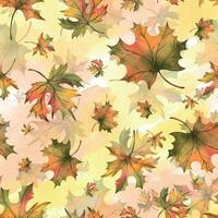 autunno arancia acero le foglie autunno. mano disegnato acquerello illustrazione. senza soluzione di continuità modello su un' giallo sfondo vettore