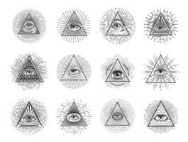 illuminati occhi, muratore piramide triangoli di occulto vettore
