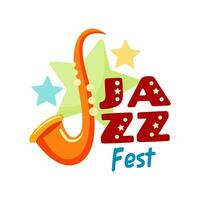 jazz musica Festival icona di sassofono con stelle vettore