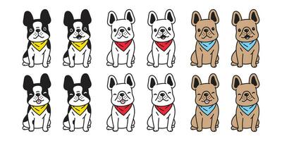 cane vettore francese bulldog icona seduta sciarpa cartone animato personaggio simbolo scarabocchio illustrazione design