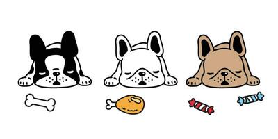 cane vettore francese bulldog addormentato cucciolo osso giocattolo icona cartone animato personaggio simbolo razza illustrazione scarabocchio design