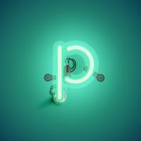 Carattere al neon realistico verde con fili e console da un fontset, illustrazione vettoriale