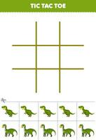 formazione scolastica gioco per bambini tic tac dito del piede impostato con carino cartone animato verde dino immagine stampabile preistorico dinosauro foglio di lavoro vettore