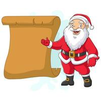 cartone animato divertente Santa Claus con vuoto cartello vettore