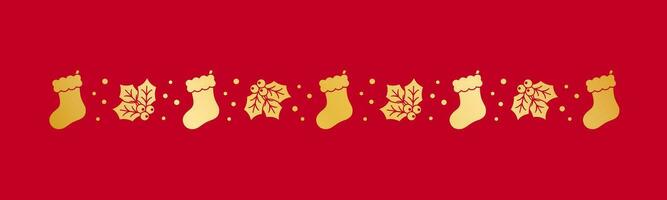 oro Natale a tema decorativo confine e testo divisore, Natale calza e vischio modello silhouette. vettore illustrazione.