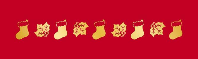 oro Natale a tema decorativo confine e testo divisore, Natale calza e vischio modello silhouette. vettore illustrazione.