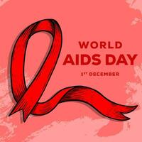 vettore mondo AIDS giorno illustrazione nel mano disegnato stile con rosso nastro