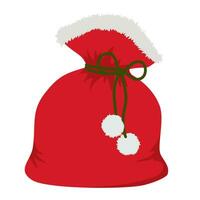 rosso annodato Santa regalo Borsa con pompon. illustrato vettore clipart.