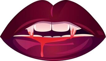 Halloween vampiro labbra cartone animato vettore illustrazione. denti con sangue. decorazione per Halloween o stregoneria gioco.