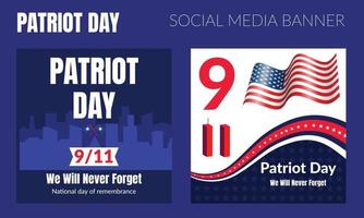 patriot day 9.11 illustrazione commemorativa con bandiera usa, testo 911 vettore