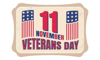 Vintage ▾ vettore emblema per veterani giorno con americano bandiera. retrò bandiera per americano veterani giorno con bandiera di Stati Uniti d'America