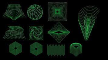 impostato di vettore y2k wireframe elementi. griglia Linee nel verde. wireframe anni '00, anni 80 o anni 90 stile. retrò cyberpunk stile