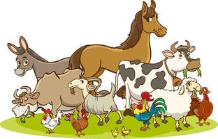 vettore illustrazione di contento contadino famiglia e azienda agricola animali