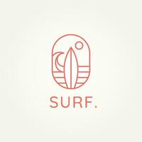 Surf club minimalista linea arte logo modello vettore illustrazione design. semplice moderno surfista, acqua sport, tavola da surf logo concetto