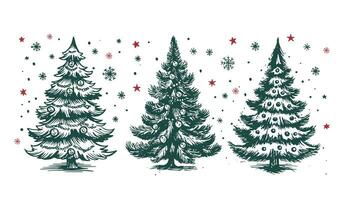 Natale albero impostato mano disegnato illustrazione vettore