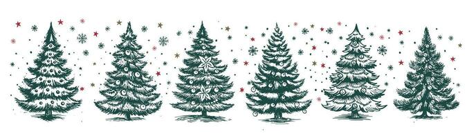 Natale albero impostato mano disegnato illustrazione vettore