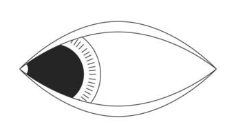 Groovy occhio guardare lateralmente nero e bianca 2d linea cartone animato oggetto. raccapricciante bizzarro umano occhio. Guardando curioso isolato vettore schema elemento. osservando sguardo spaventoso monocromatico piatto individuare illustrazione