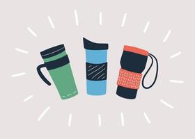 tazze riutilizzabili, thermo mug e tumbler per caffè caldo da asporto vettore