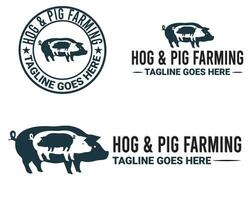 monogramma, minimalista, e carta intestata maiale e maiale agricoltura logo design vettore