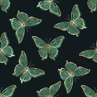 d'oro verde farfalle su un' buio sfondo. senza soluzione di continuità modello di falene. vettore