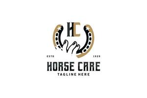 vettore mano Tenere ferro di cavallo Vintage ▾ stile per logo design di servizio o cura ferro di cavallo