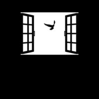 silhouette di il volante uccello di preda, falco o falco su il finestra. vettore illustrazione
