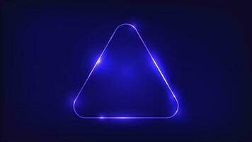 neon arrotondato triangolo telaio con splendente effetti su buio sfondo. vuoto raggiante techno sfondo. vettore illustrazione.