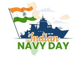 indiano Marina Militare giorno vettore illustrazione su dicembre 4 con combattente navi per persone militare esercito salutando apprezzando soldati nel sfondo design
